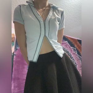 Baby blue 2000s split collard shirt